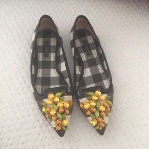 Dolce and Gabbanna black white jeweled flats 36.5